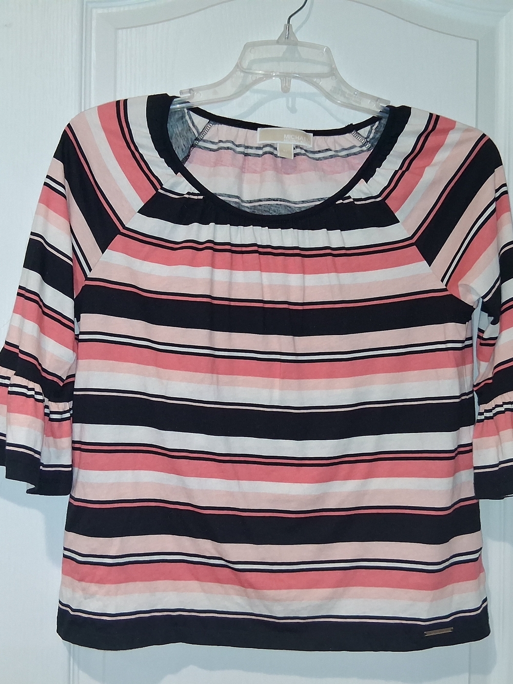 MICHAEL Michael Kors Pink and Black Striped Scoop Neck Top